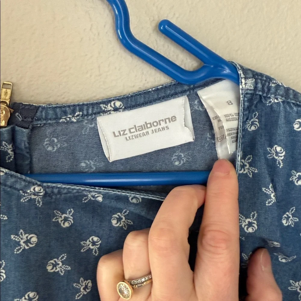 Vintage Liz Claiborne Navy Patterned Midi Dress 8 - Picture 2 of 6